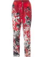 Roberto Cavalli Rose Print Trousers, Women's, Size: 44, Red, Silk
