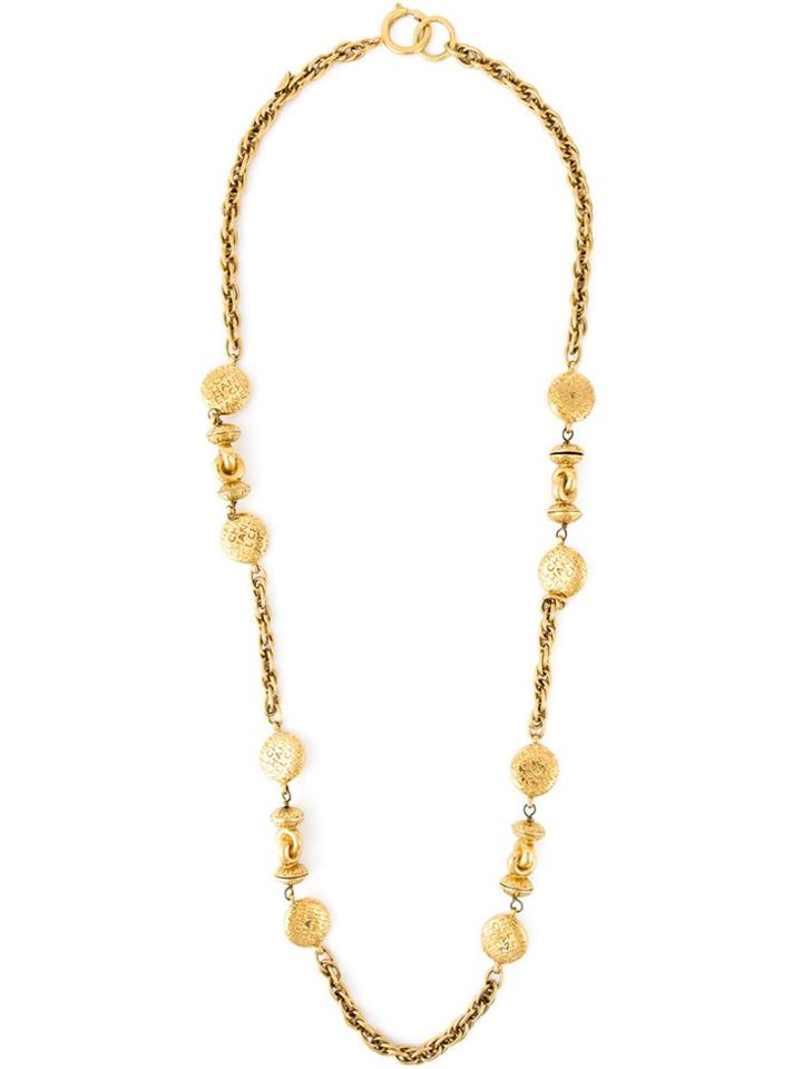Chanel Vintage Embossed Logo Medallion Necklace - Metallic