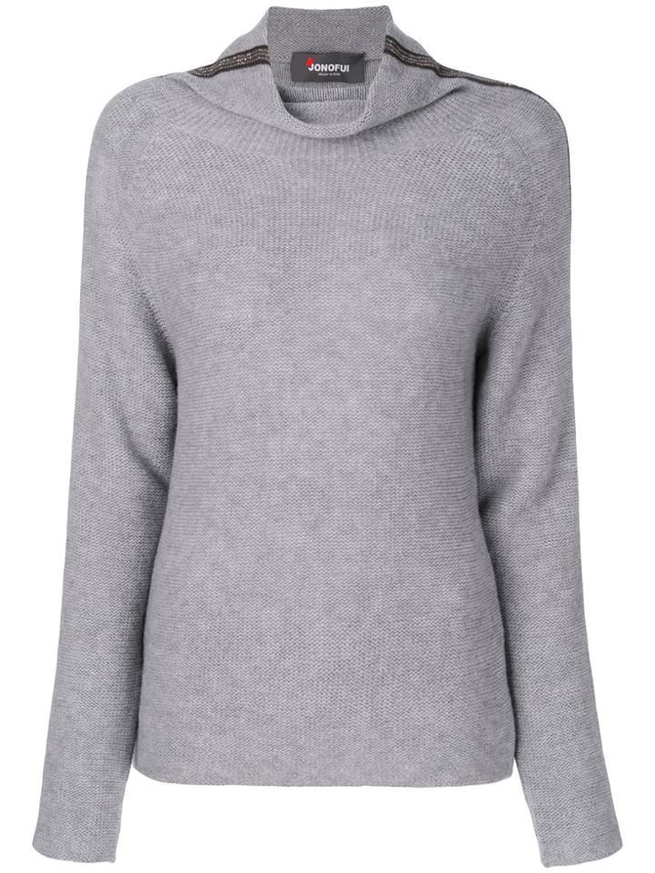 Jo No Fui Roll Neck Stripe Sweater - Grey