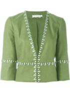 Tory Burch Embellished Jacket, Women's, Size: 4, Green, Cotton/linen/flax/polyester/viscose