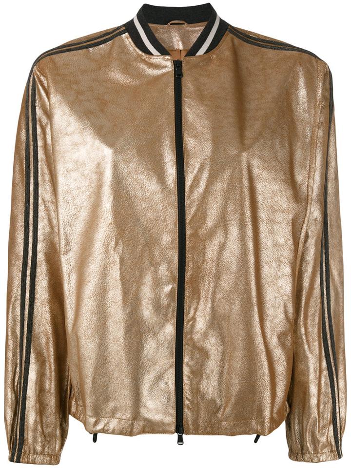 Brunello Cucinelli - Metallic Bomber Jacket - Women - Leather - 42, Yellow/orange, Leather