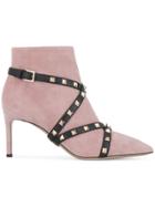 Valentino Suede Studded Strap Ankle Boots - Pink & Purple