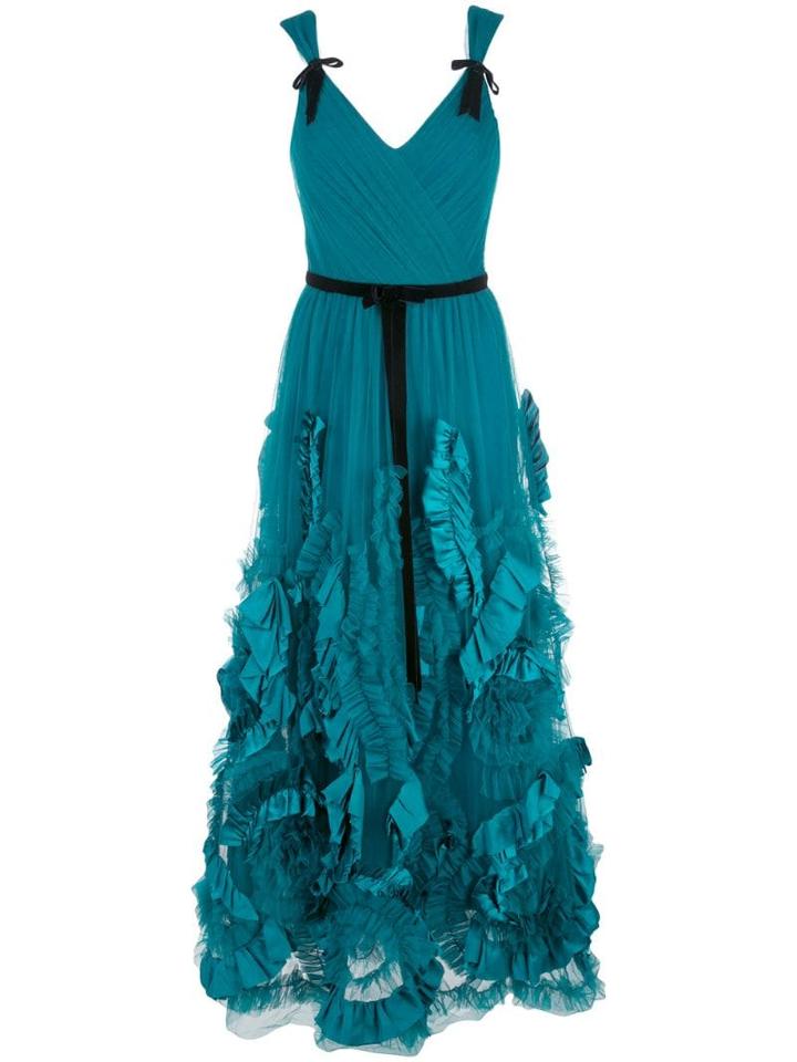 Marchesa Notte Mix-media Textured Tulle Tea Length Dress - Blue