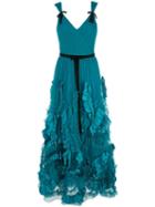 Marchesa Notte Mix-media Textured Tulle Tea Length Dress - Blue