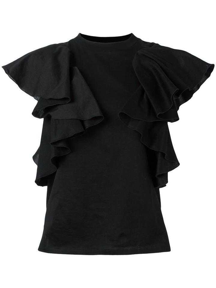 Facetasm - Ruffled T-shirt - Women - Cotton - 0, Black, Cotton