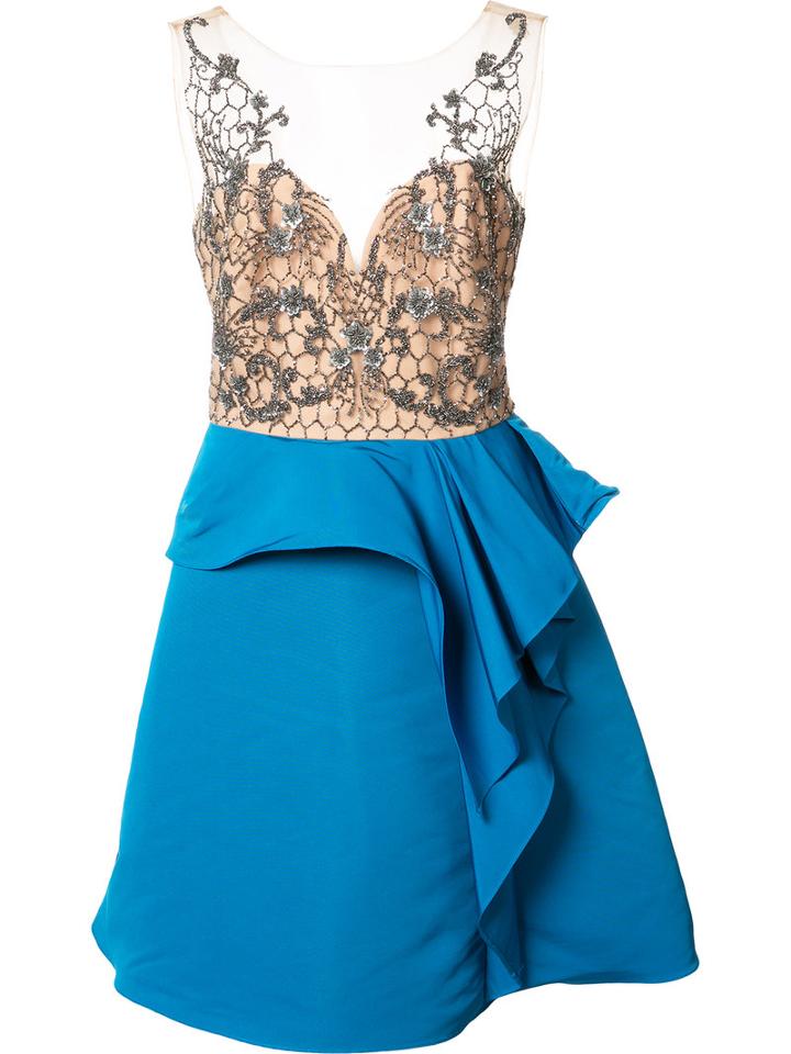 Marchesa Notte Embroidered Top Dress, Women's, Size: 10, Blue, Polyester