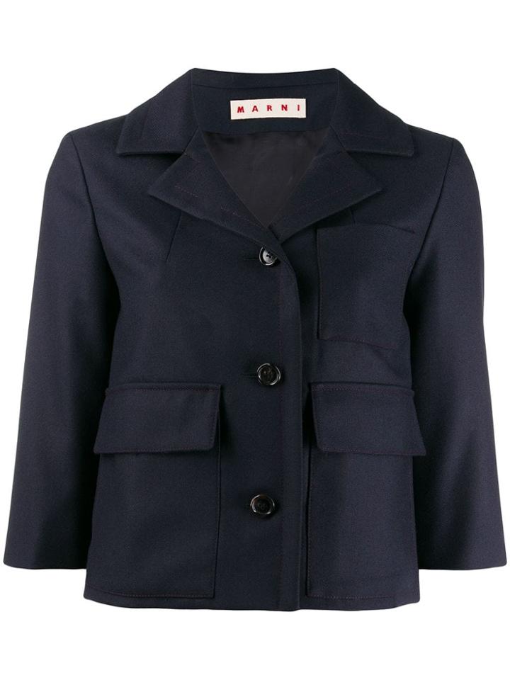 Marni Cropped Fitted Jacket - Blue