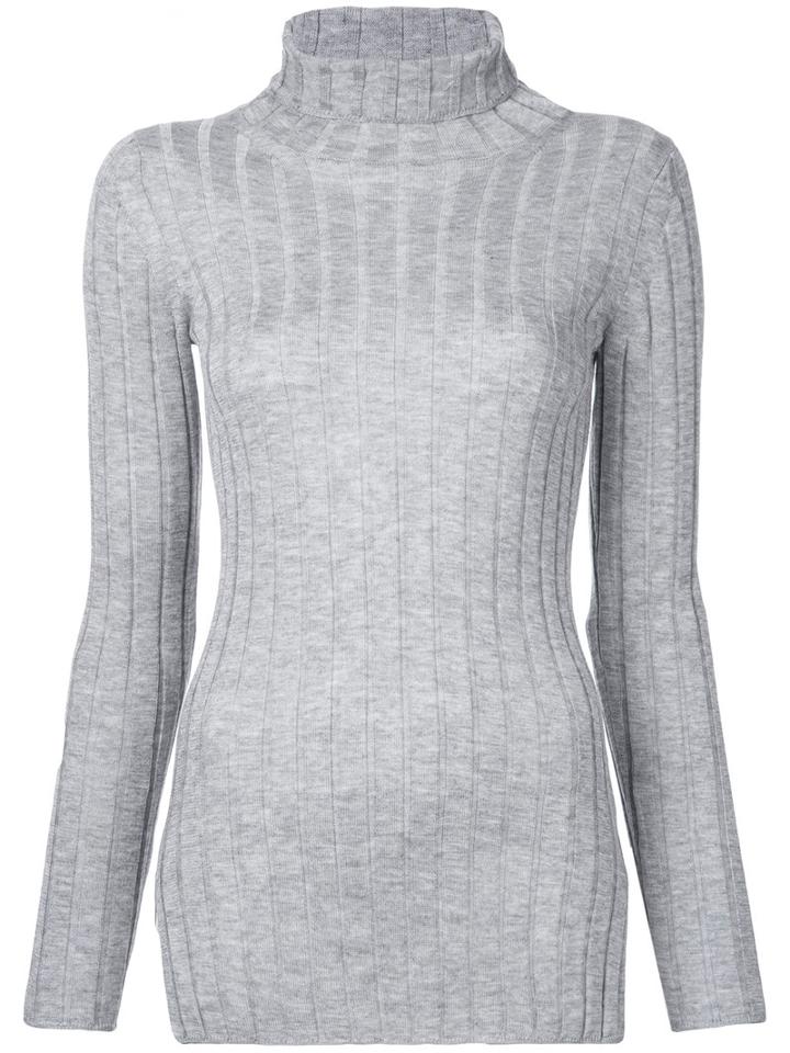 Cityshop Ribbed Turtle Neck Sweater, Women's, Grey, Wool/tencel