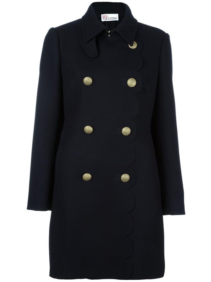 Red Valentino Double Breasted Coat, Women's, Size: 38, Blue, Polyamide/polyester/acetate/virgin Wool