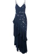 Cinq A Sept Embroidered Ruffle Skirt Gown - Blue
