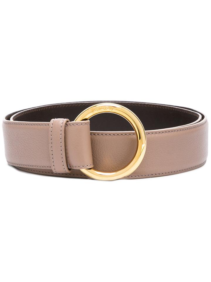 Loro Piana Circle Buckle Belt, Women's, Size: 95, Brown, Calf Leather