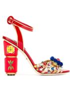 Dolce & Gabbana Embellished Sandals, Women's, Size: 39, Red, Leather/patent Leather/polyester