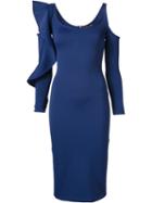 David Koma Bare Shoulder Ruffle Sleeve Dress, Women's, Size: 8, Blue, Polyamide/spandex/elastane
