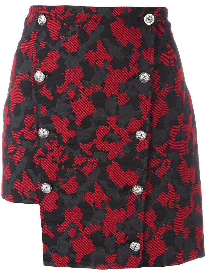 Versus Camouflage Asymmetric Skirt, Women's, Size: 40, Red, Cotton/polyamide/polyester/spandex/elastane