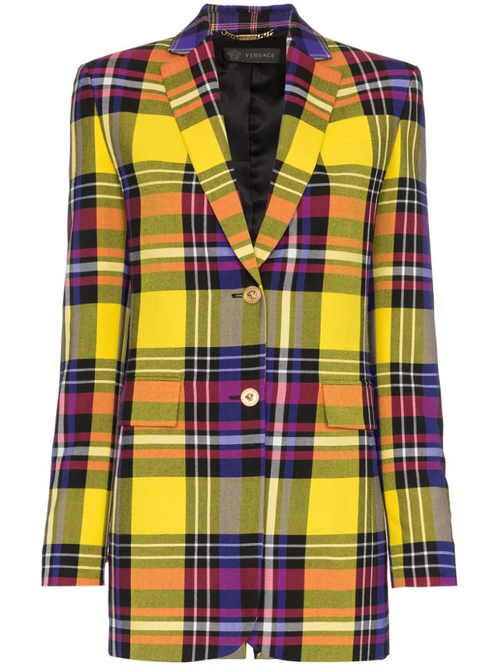 Versace Tartan Wool Blazer - Yellow & Orange