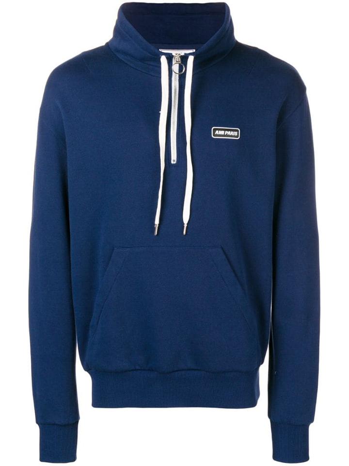 Ami Paris Ami Paris Patch Half-zipped Sweatshirt - Blue