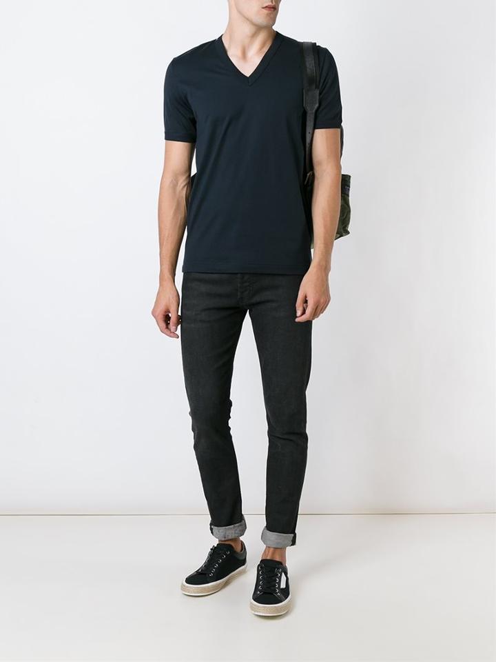 Dolce & Gabbana V-neck T-shirt, Men's, Size: 52, Blue, Cotton