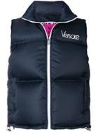 Versace Logo Embellished Down Vest - Blue