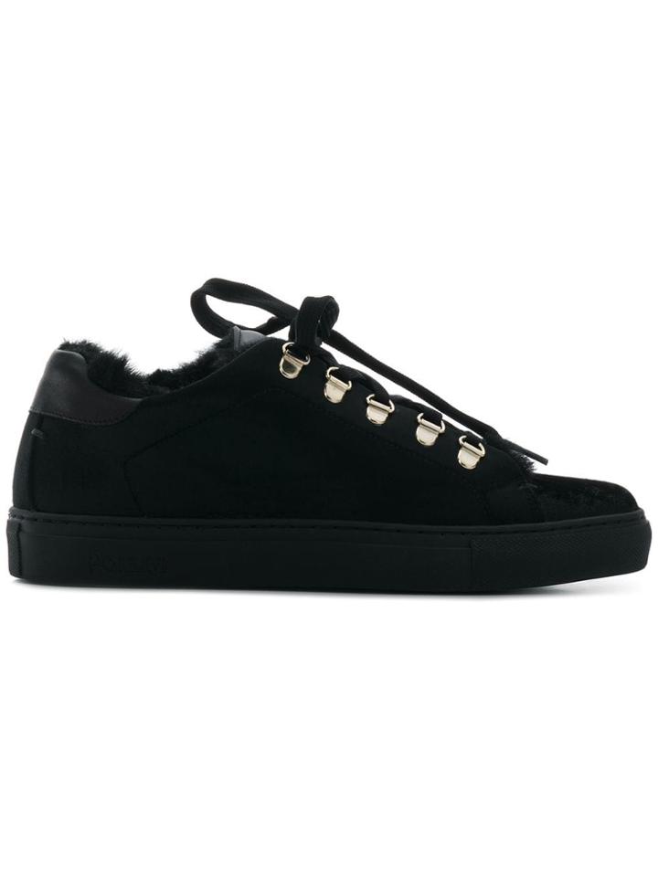 Pollini Velvet Lace-up Sneakers - Black
