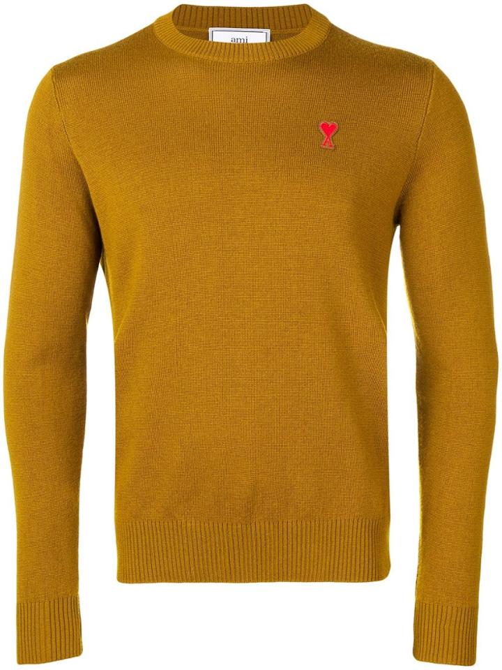 Ami Alexandre Mattiussi Crewneck Sweater Ami De Coeur Patch - Brown