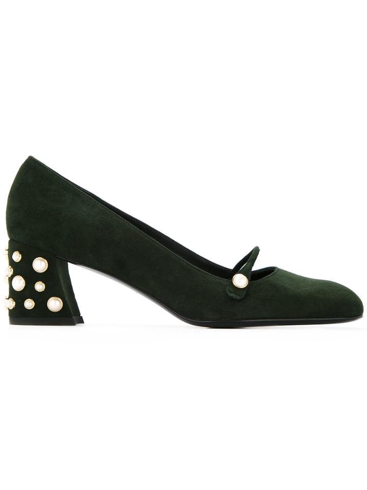 Stuart Weitzman Pearl Embellished Pumps - Green