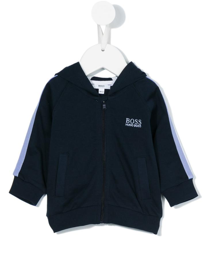 Boss Kids - Striped Sides Zipped Hoodie - Kids - Cotton/polyester - 6 Mth, Blue
