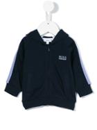 Boss Kids - Striped Sides Zipped Hoodie - Kids - Cotton/polyester - 6 Mth, Blue