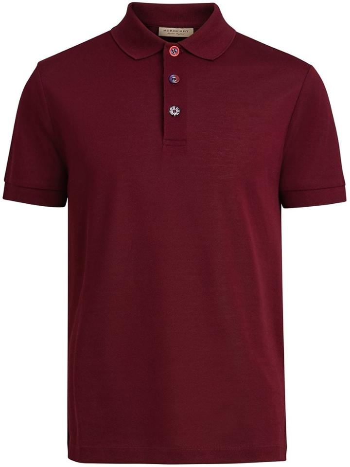 Burberry Painted Button Cotton Piqué Polo Shirt - Red