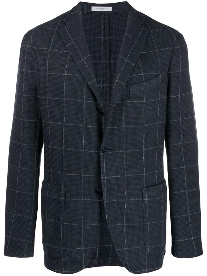 Boglioli Checked Single Breasted Blazer - Blue