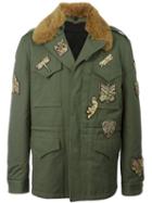 Roberto Cavalli Fur Collar Military Jacket, Men's, Size: 52, Green, Cotton/polyester/cupro