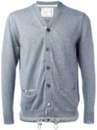 Sacai Drawstring Cardigan, Men's, Size: 2, Grey, Cotton/cashmere