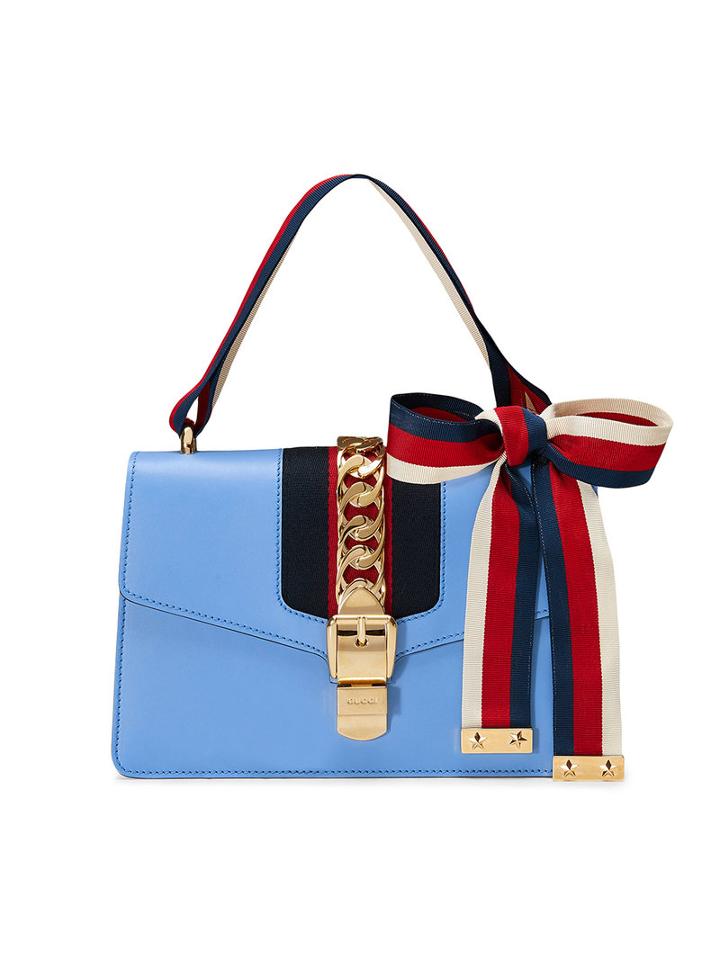 Gucci Sylvie Leather Shoulder Bag, Women's, Blue, Leather/nylon/metal/microfibre