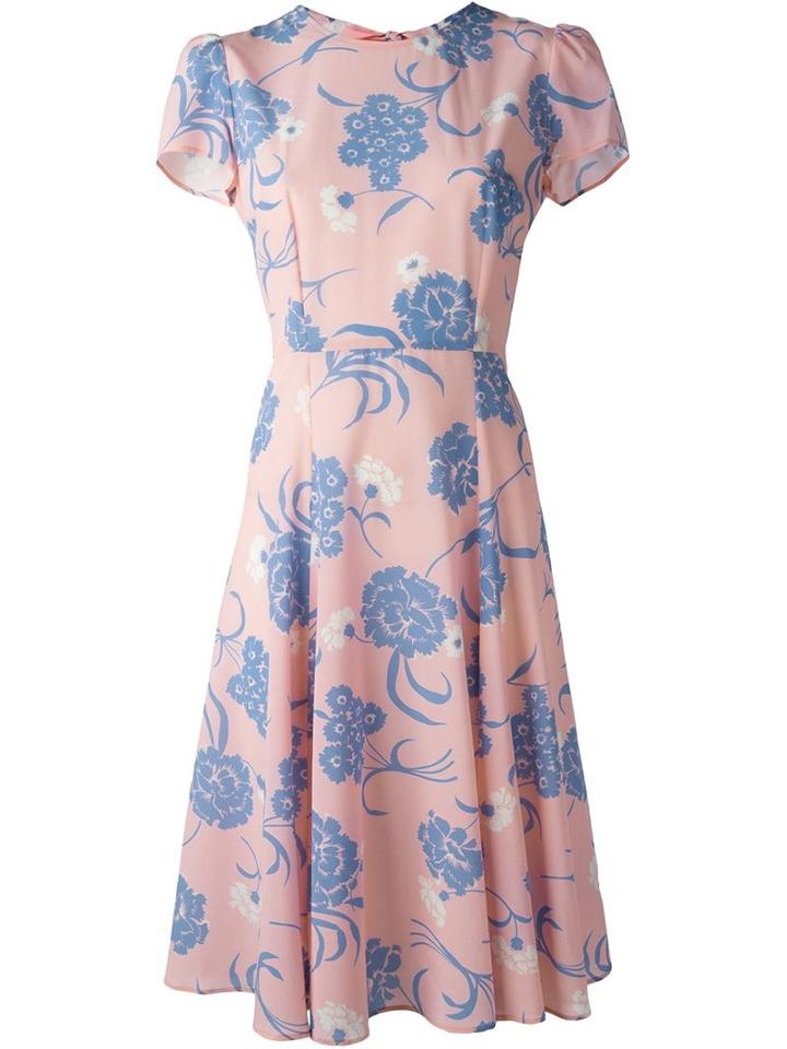 P.a.r.o.s.h. Shortsleeved Floral Print Dress, Women's, Pink/purple, Silk/spandex/elastane