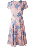 P.a.r.o.s.h. Shortsleeved Floral Print Dress, Women's, Pink/purple, Silk/spandex/elastane