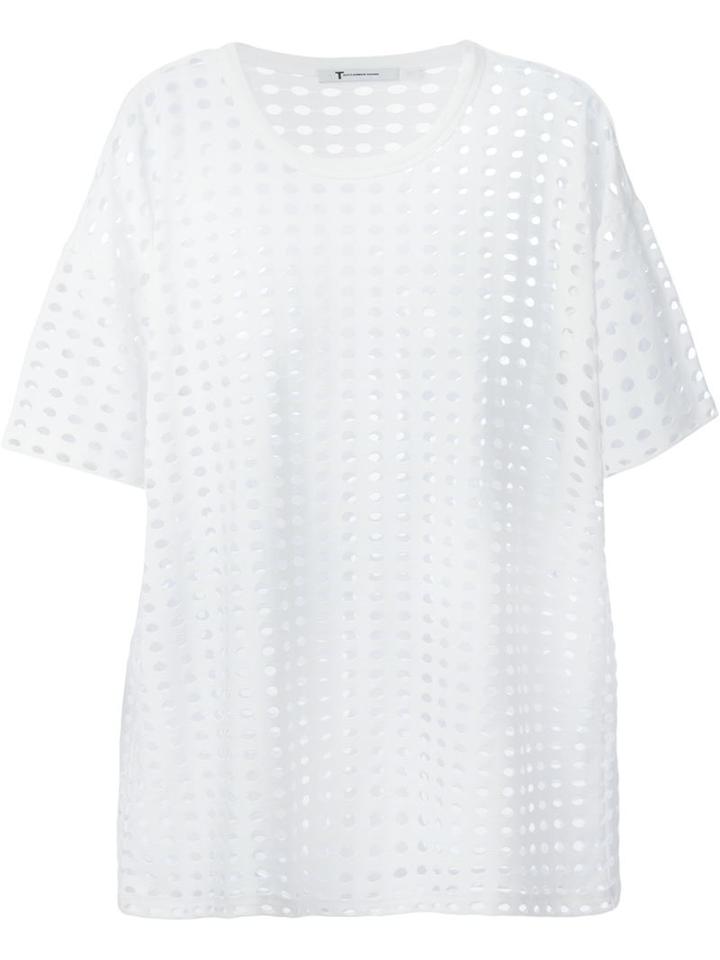 T By Alexander Wang Perforated T-shirt, Women's, Size: Small, White, Polyester/spandex/elastane/rayon
