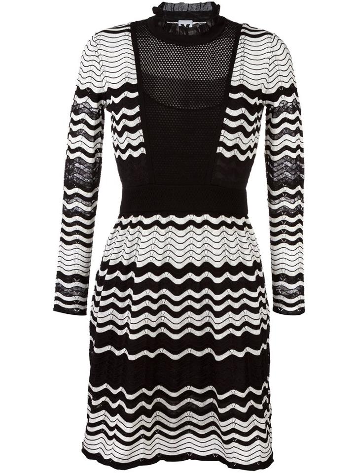 M Missoni Chevron Flared Dress, Women's, Size: 40, Black, Cotton/polyamide/polyester/wool