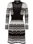 M Missoni Chevron Flared Dress, Women's, Size: 40, Black, Cotton/polyamide/polyester/wool