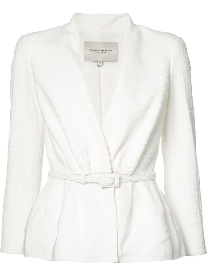 Carolina Herrera - Textured Canvas Jacket - Women - Silk/cotton/polyamide/viscose - 12, White, Silk/cotton/polyamide/viscose