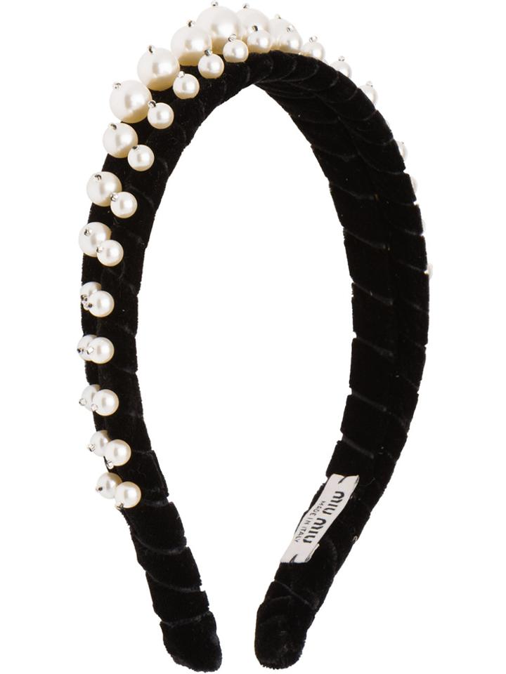Miu Miu Pearl Embellished Headband - Black