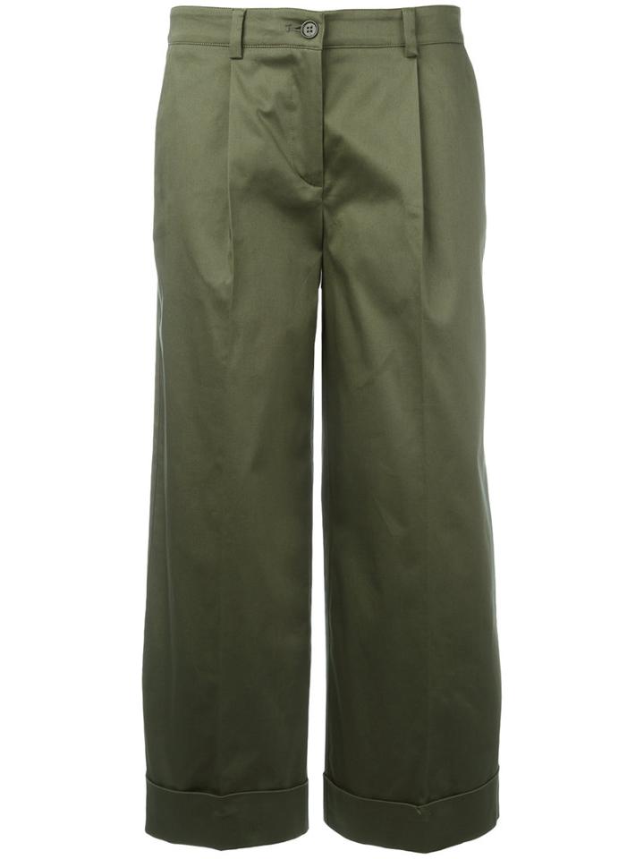 P.a.r.o.s.h. Straight Cropped Trousers, Women's, Size: Medium, Green, Cotton/spandex/elastane