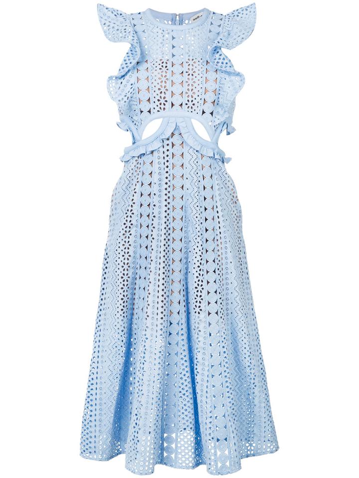 Self-portrait Ruffle Trim Cut -out Dress - Blue