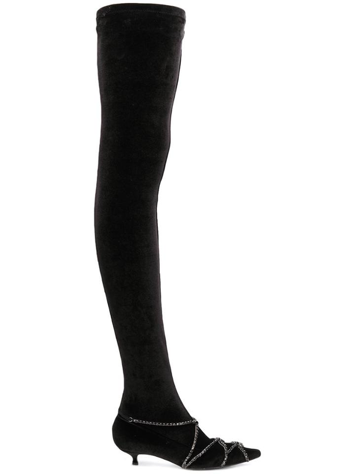 Sonia Rykiel Rhinestone Chain Thigh Boots - Black