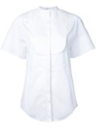 Courrèges - Short Sleeve Collarless Bib Shirt - Women - Cotton - 36, White, Cotton