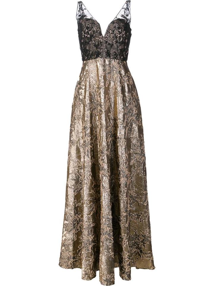Badgley Mischka Sheer Detailing Metallic (grey) Dress, Women's, Size: 6, Acetate