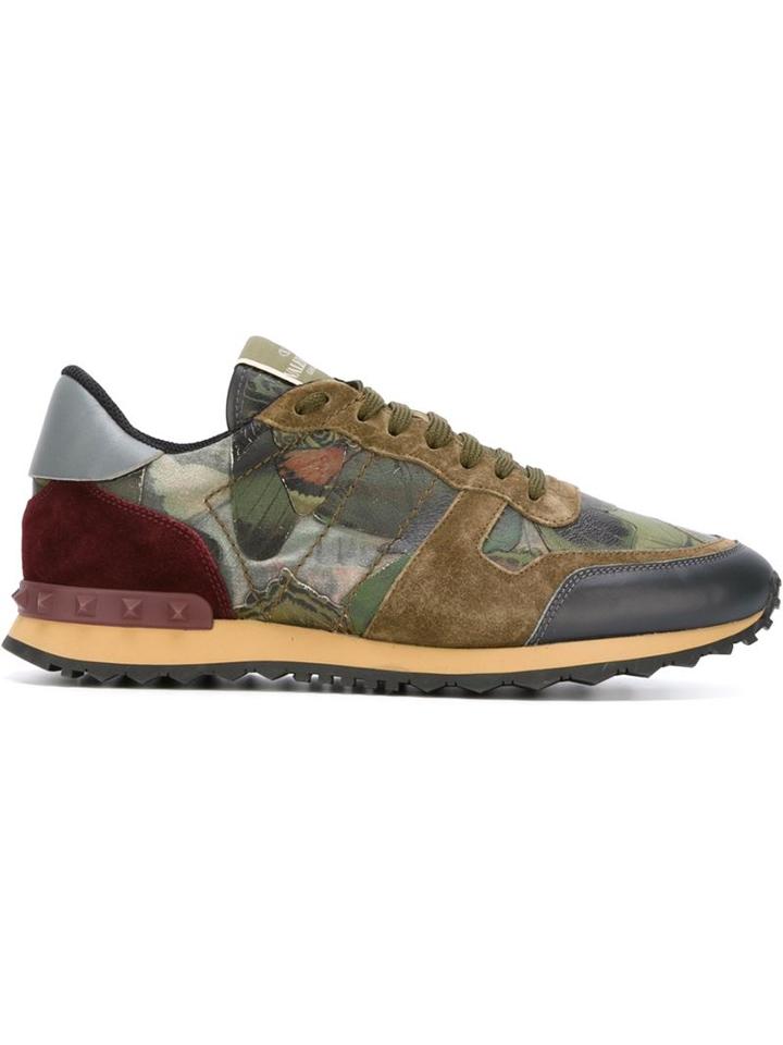 Valentino Garavani Camubutterfly Sneakers, Men's, Size: 42, Green, Cotton/linen/flax/suede/rubber