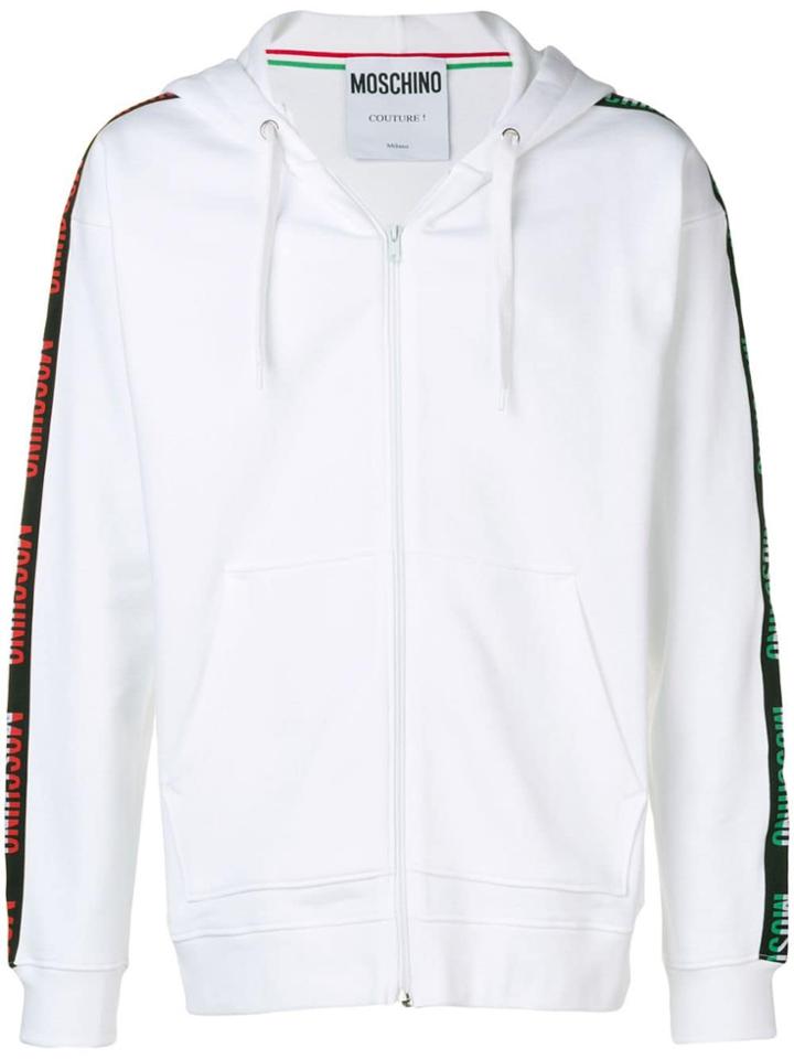 Moschino Logo Band Zipped Hoodie - White