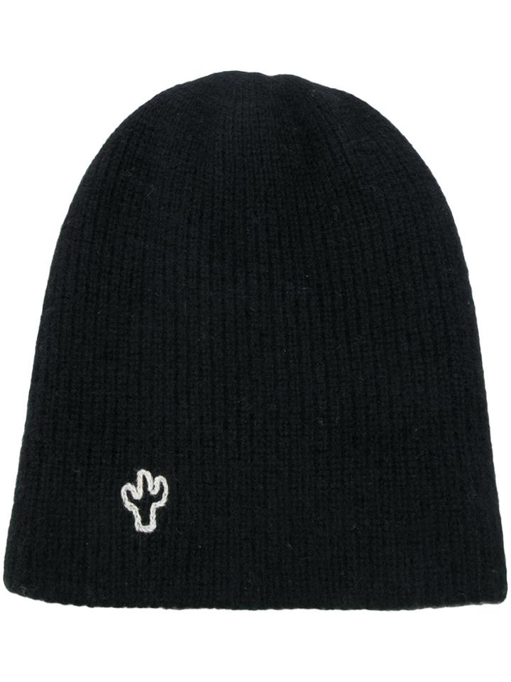 The Elder Statesman Ribbed Embroidered Beanie - Black