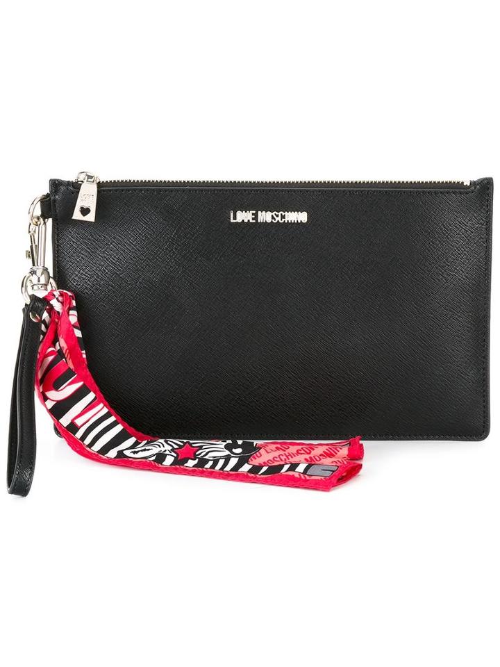 Love Moschino Scarf Detail Clutch, Women's, Black, Polyurethane