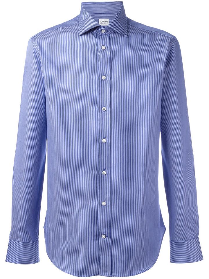 Armani Collezioni Fine Stripe Shirt, Men's, Size: 42, Blue, Cotton