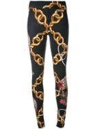 Philipp Plein Chain Print Leggings, Women's, Size: Xs, Black, Cotton/spandex/elastane